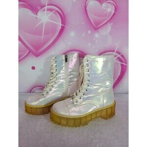 Sparkl Fairy Couture Combat Boots Sz 6 Iridescent Lilac Clear Sole